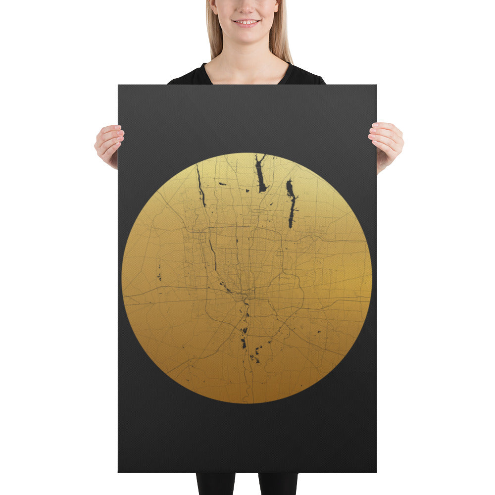 Columbus Gold on Black Canvas Map