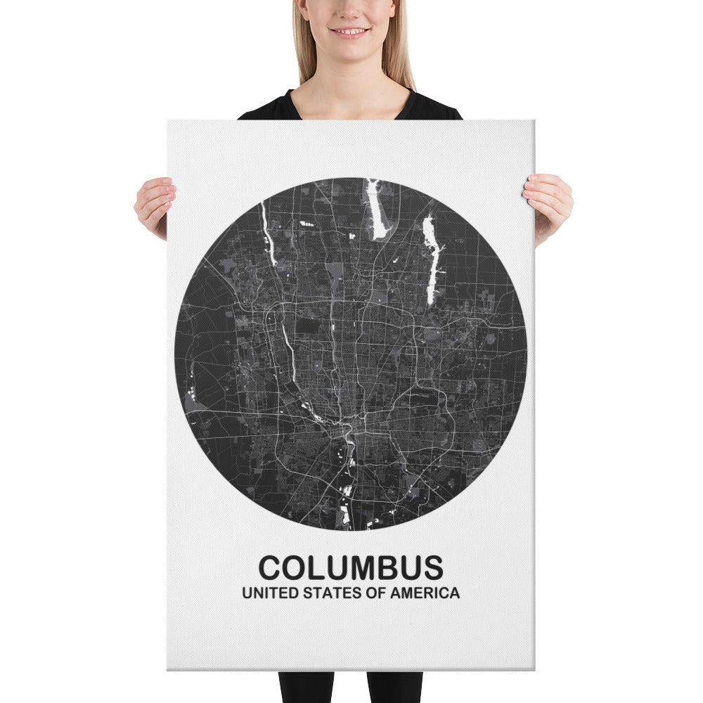 Columbus Circular Black Canvas Map