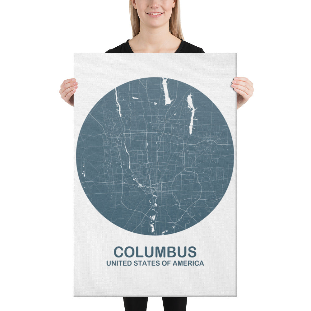 Columbus Circular Blue Canvas Map