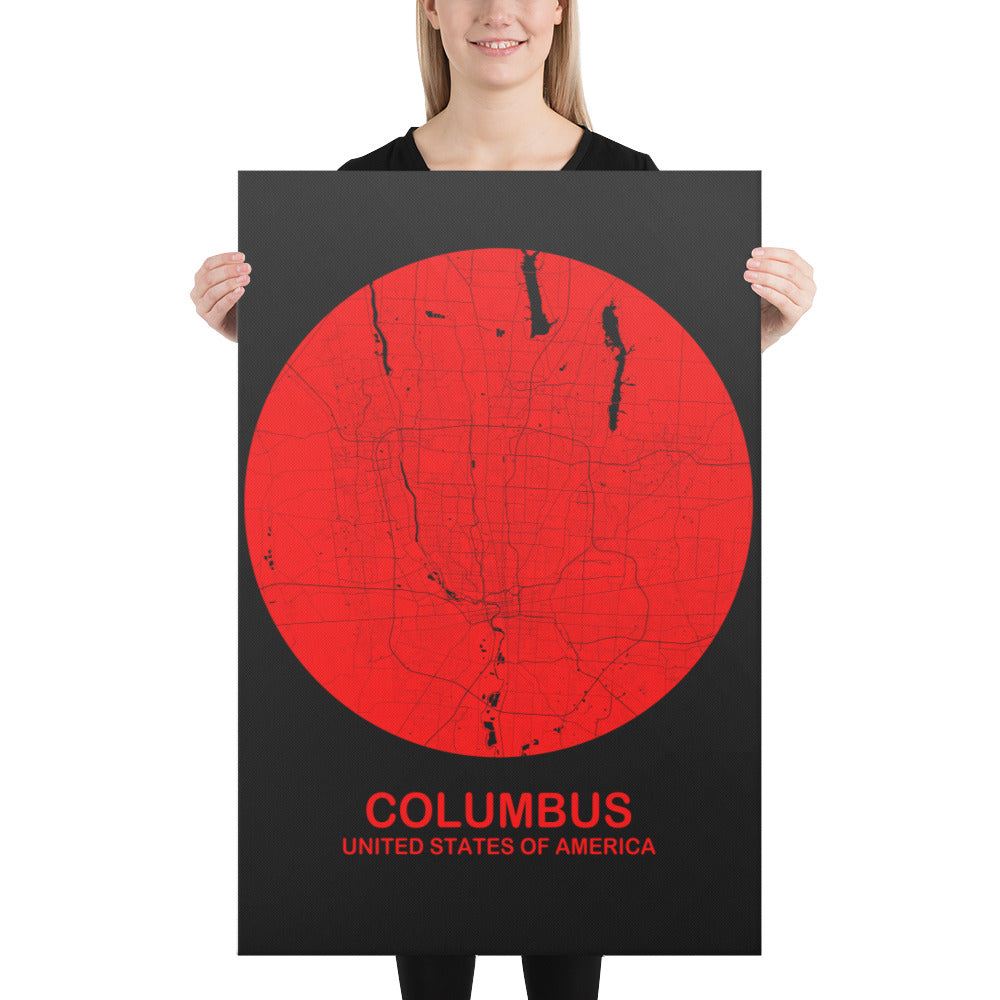 Columbus Circular Red Canvas Map