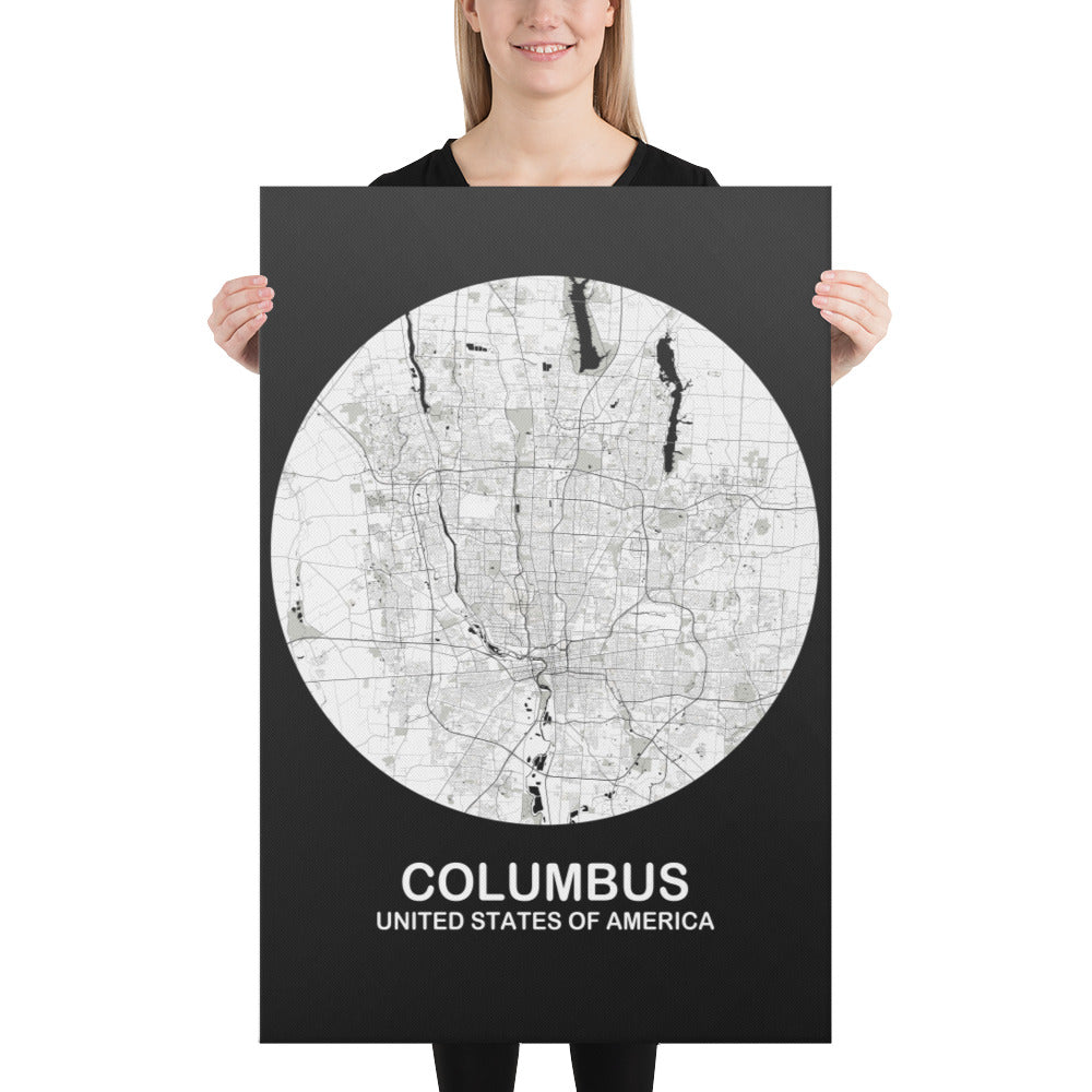 Columbus Circular White Canvas Map