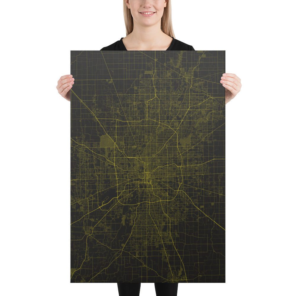 Indianapolis Black and Yellow Canvas Map