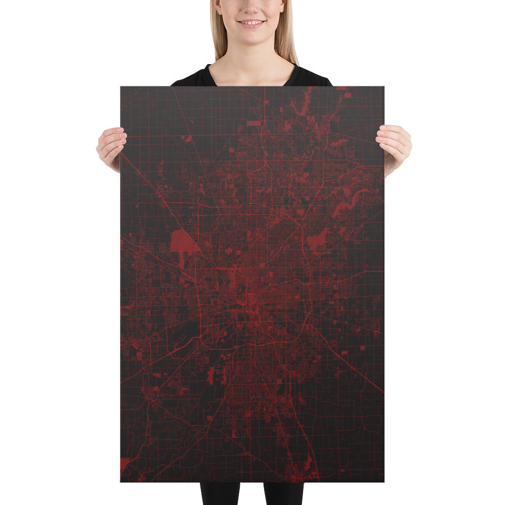 Indianapolis Black and Red Canvas Map