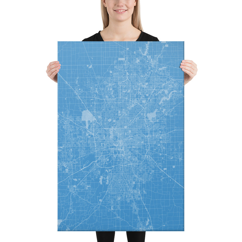 Indianapolis Blue and White Canvas Map