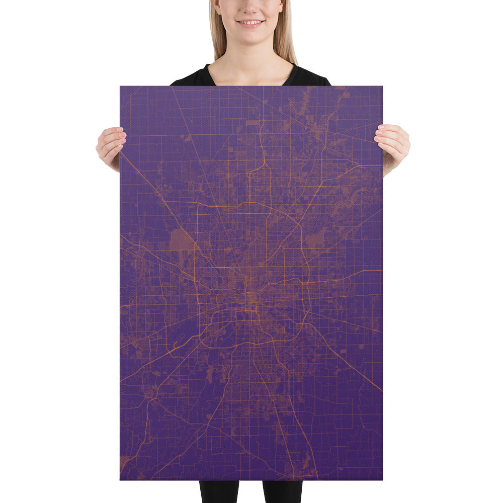 Indianapolis Purple and Orange Canvas Map