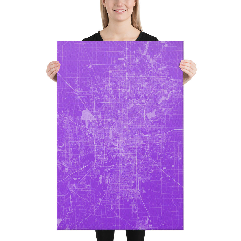 Indianapolis Purple and White Canvas Map