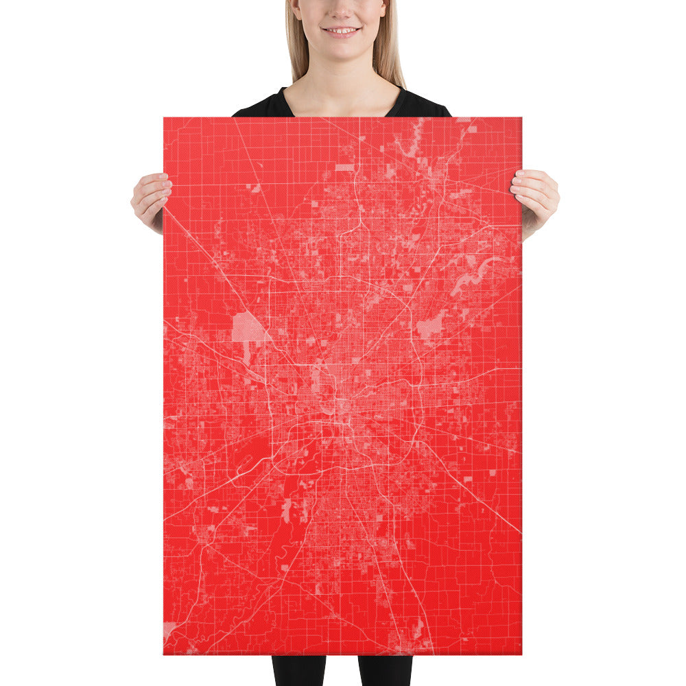 Indianapolis Red and White Canvas Map