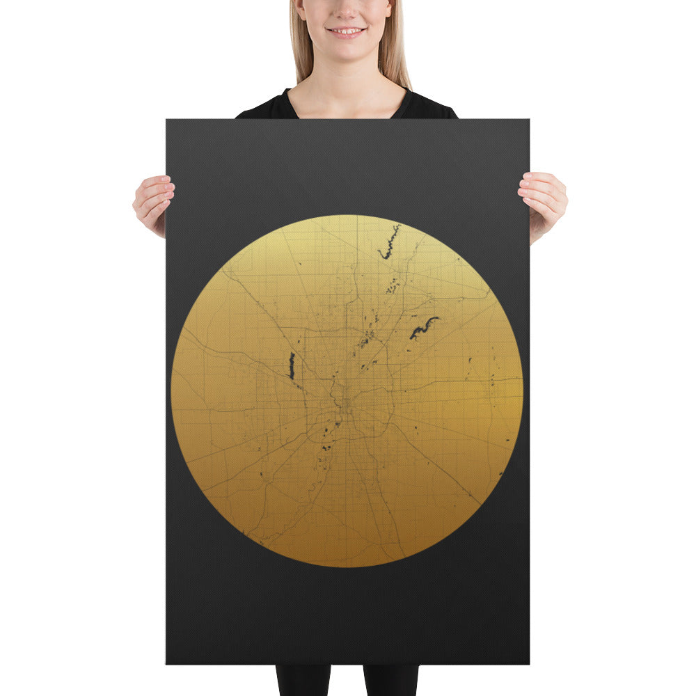 Indianapolis Gold on Black Canvas Map