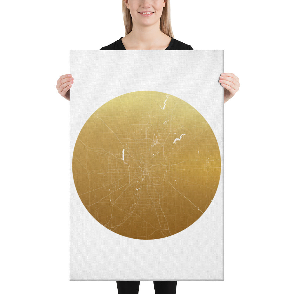 Indianapolis Gold on White Canvas Map