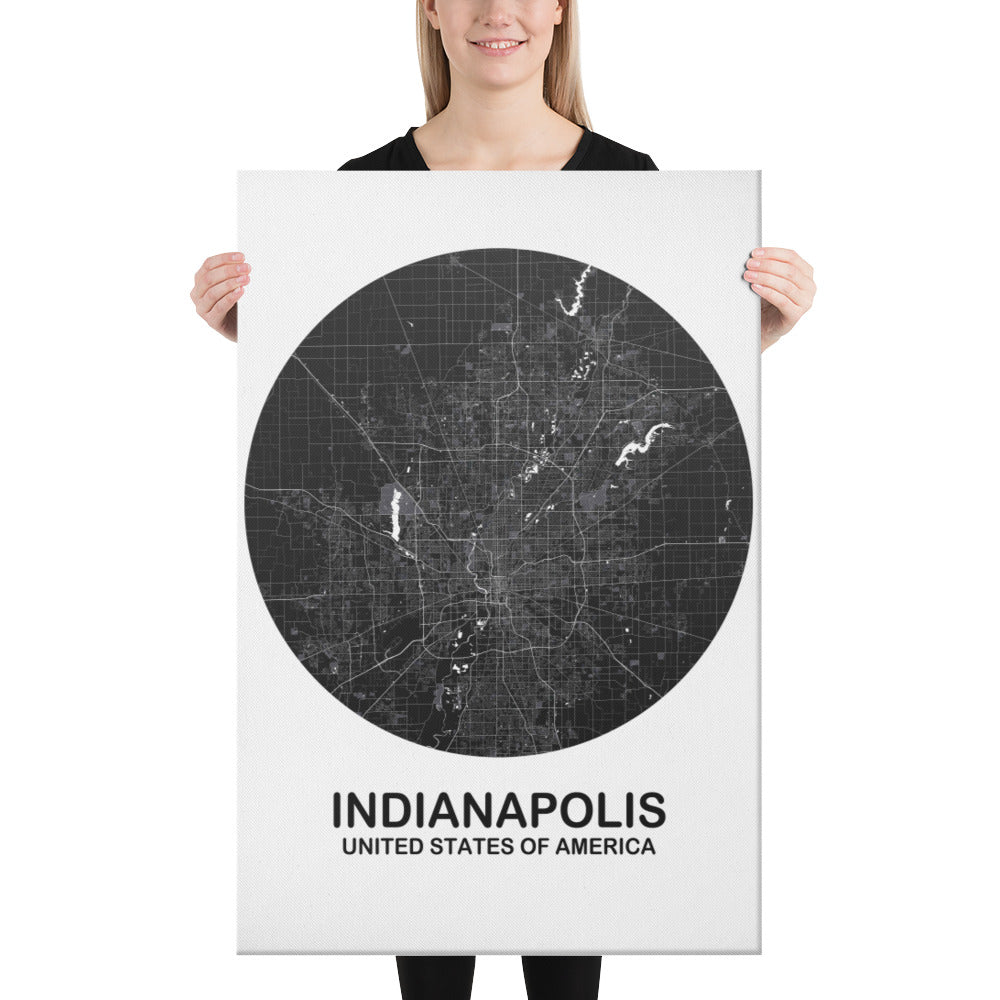 Indianapolis Circular Black Canvas Map