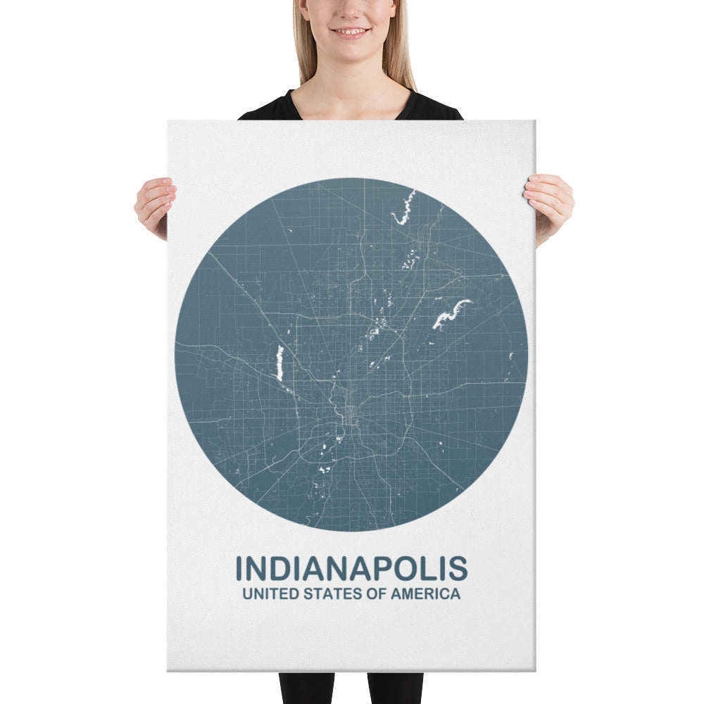 Indianapolis Circular Blue Canvas Map