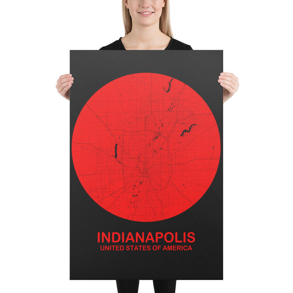 Indianapolis Circular Red Canvas Map