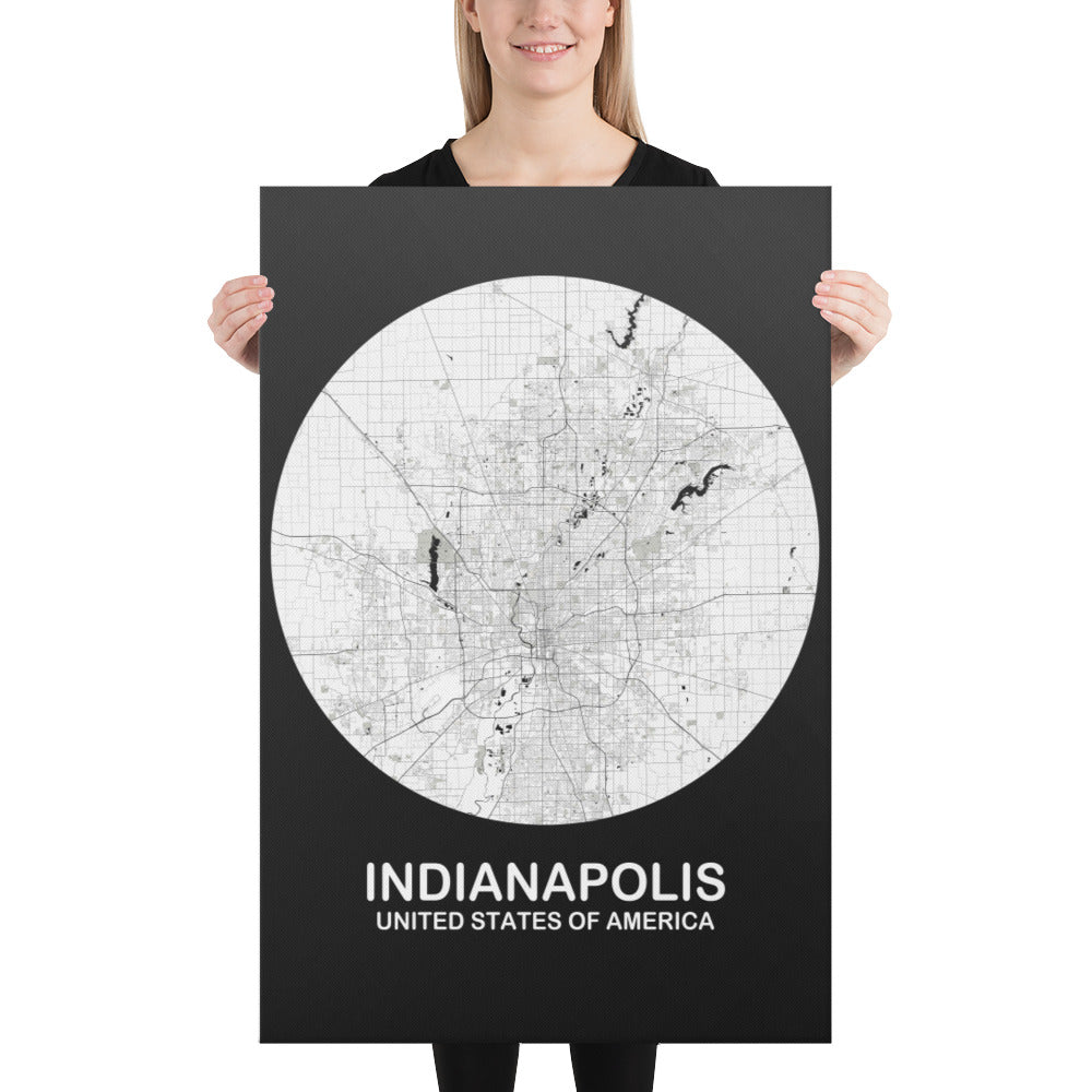 Indianapolis Circular White Canvas Map