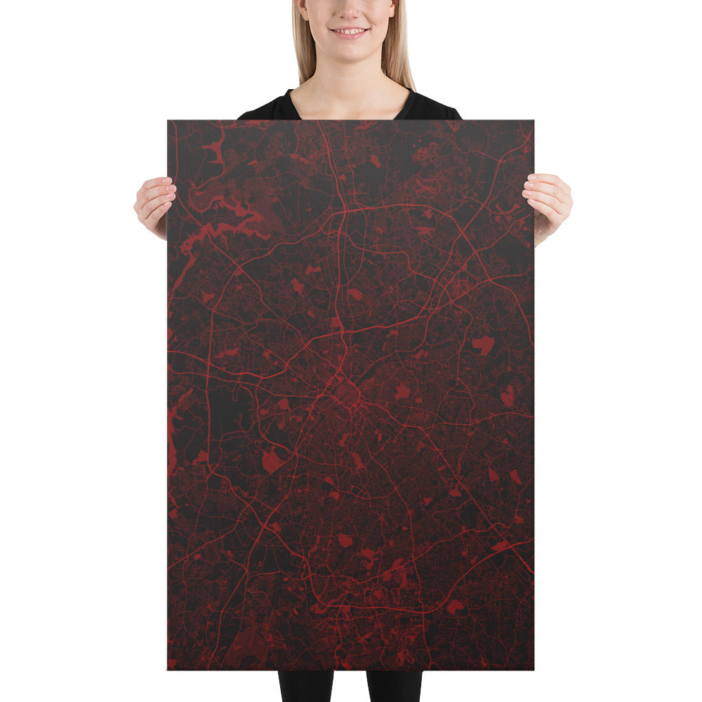 Charlotte Black and Red Canvas Map