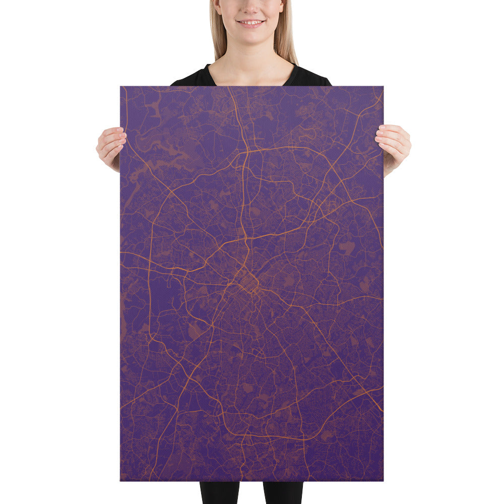 Charlotte Purple and Orange Canvas Map