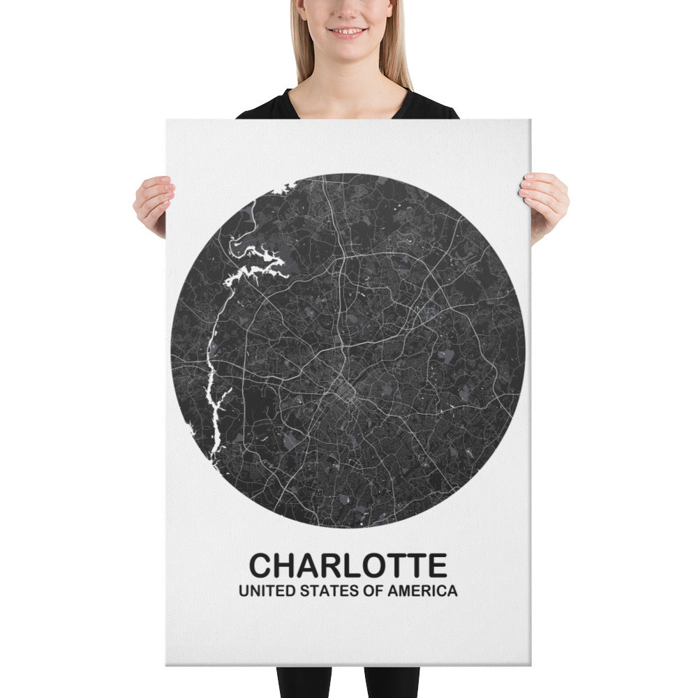 Charlotte Circular Black Canvas Map