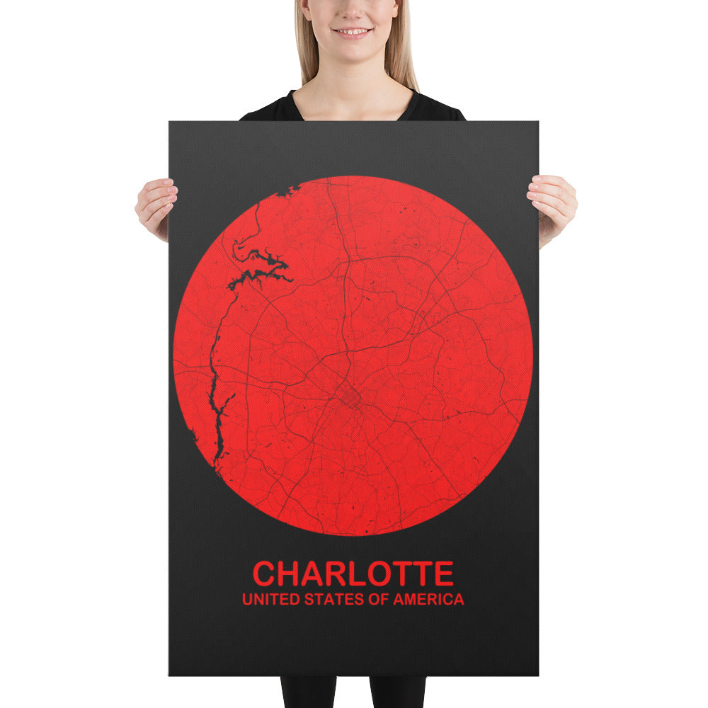 Charlotte Circular Red Canvas Map