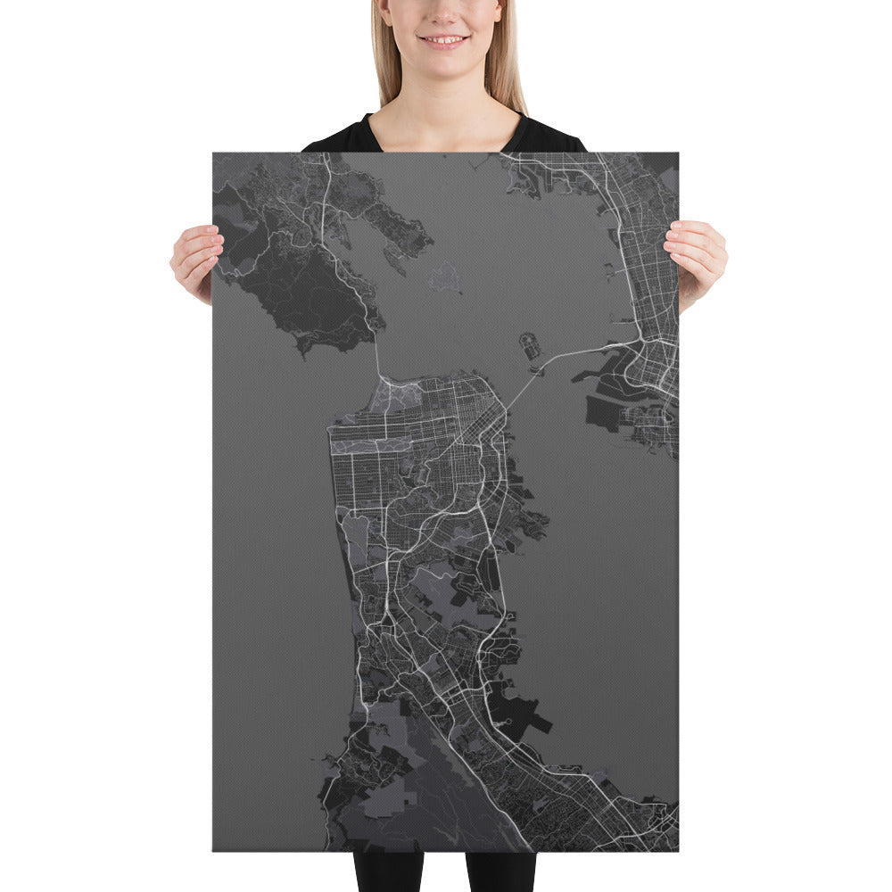 San Francisco Black Canvas Map