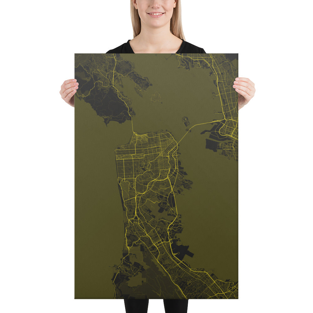 San Francisco Black and Yellow Canvas Map