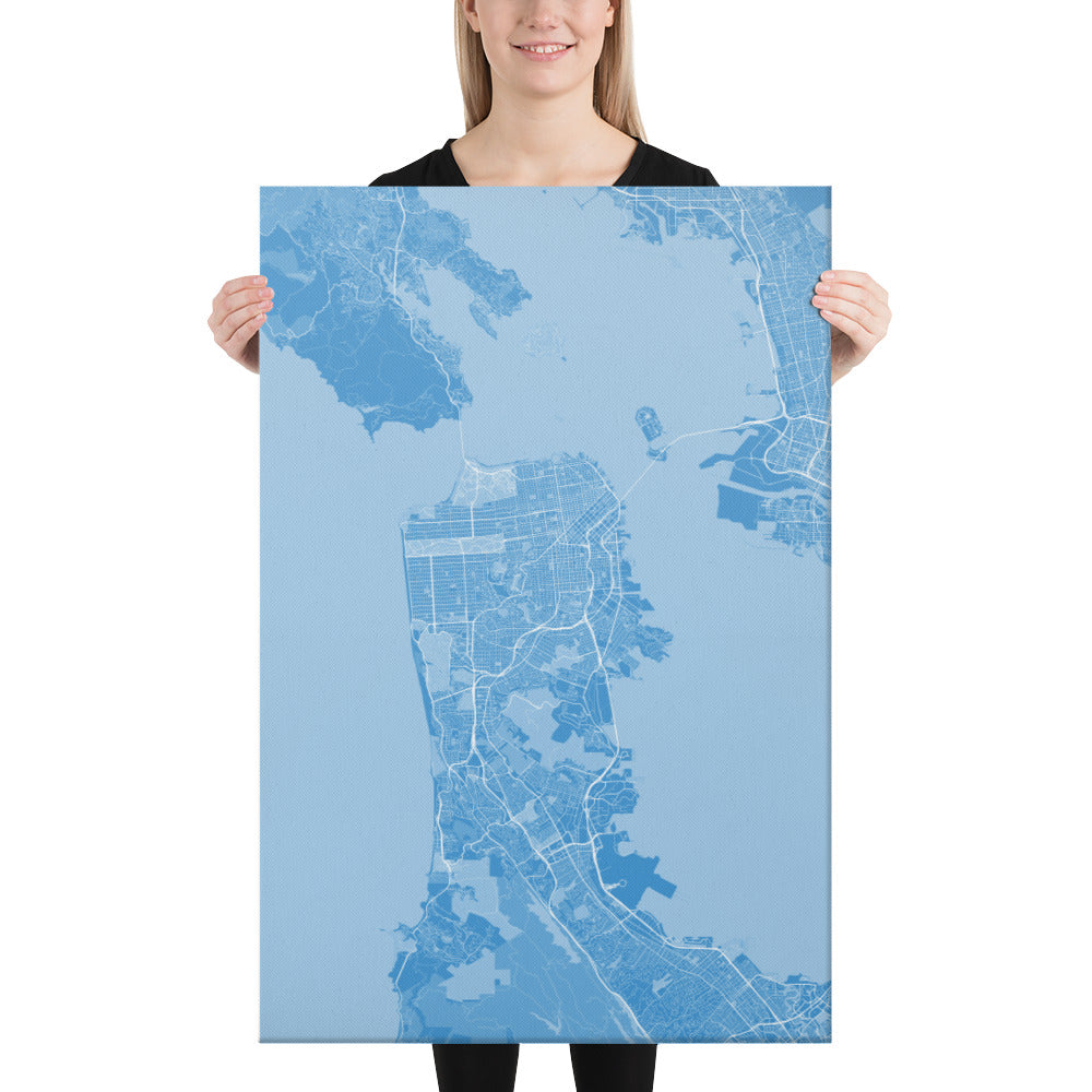 San Francisco Blue and White Canvas Map