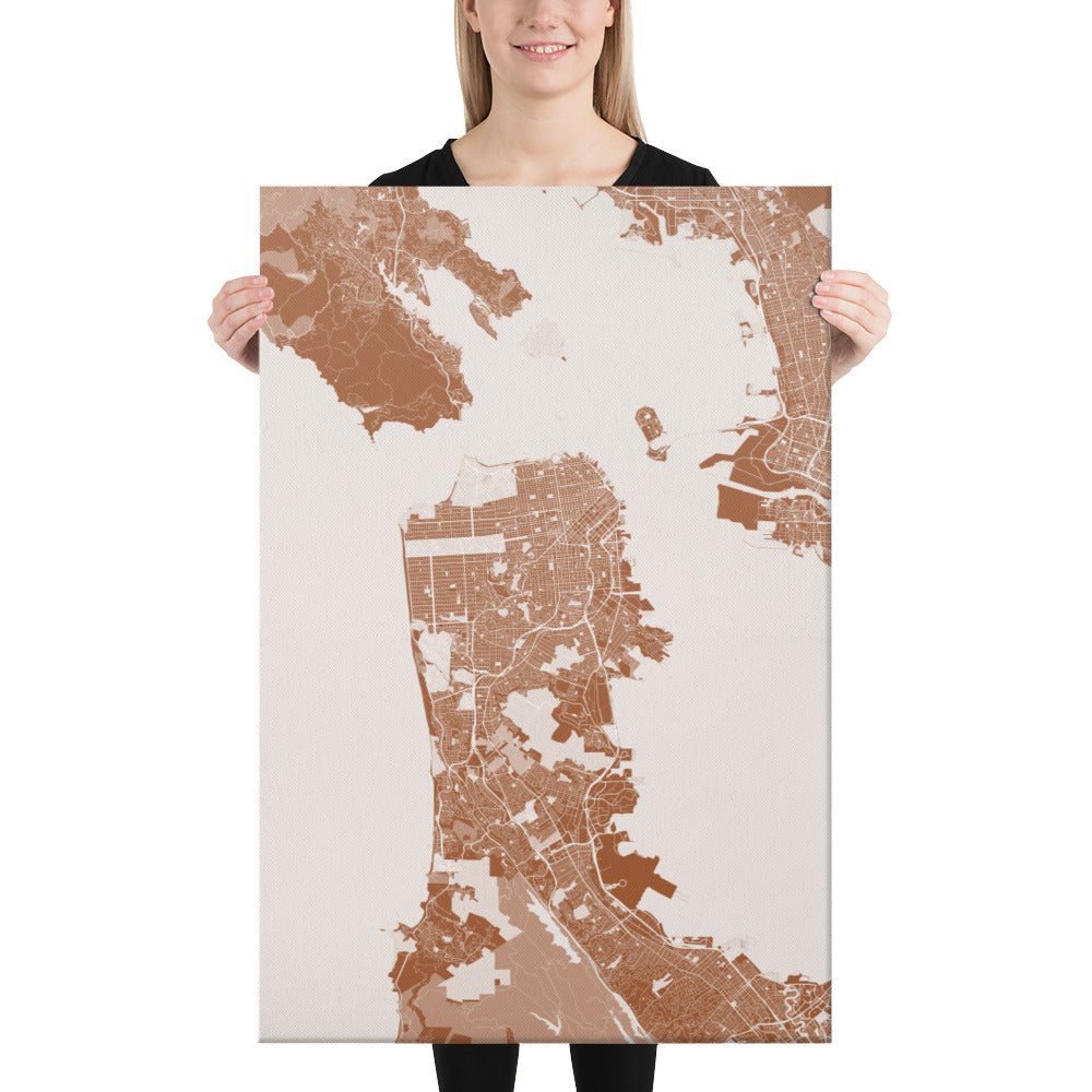 San Francisco Brown and White Canvas Map