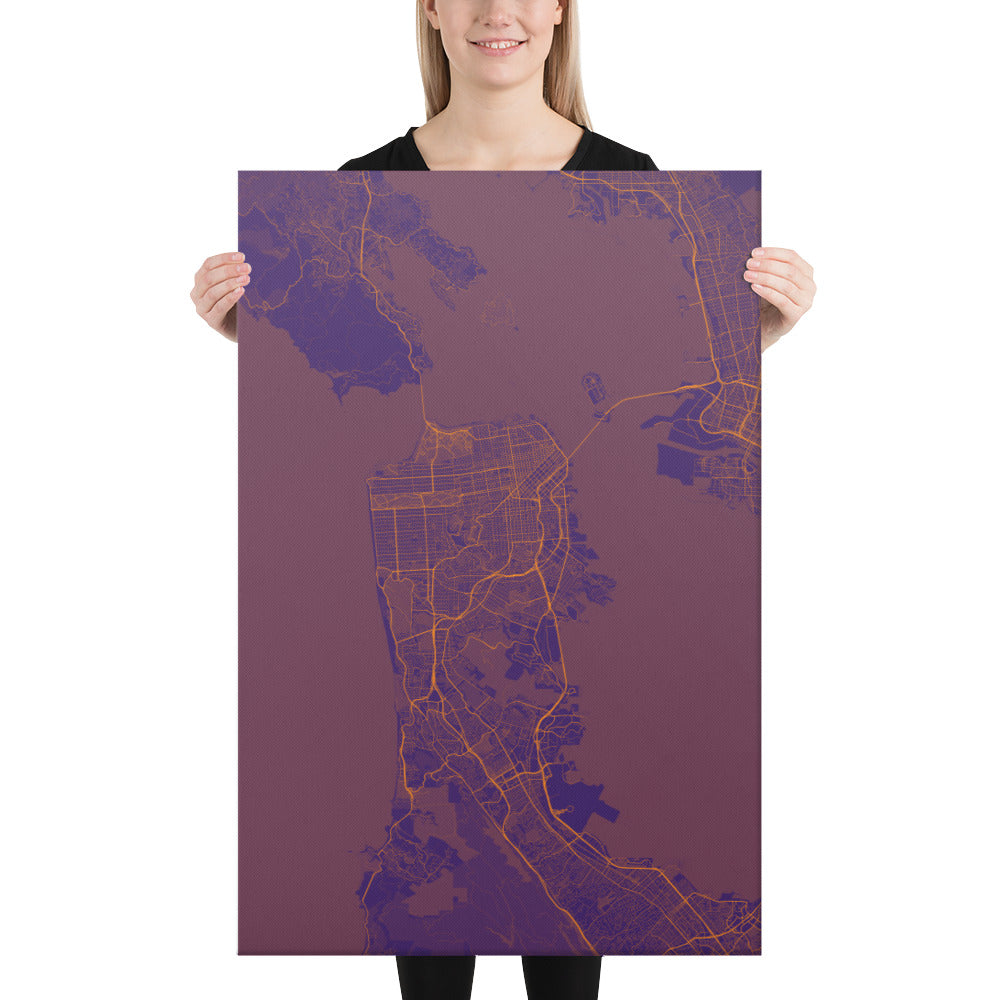 San Francisco Purple and Orange Canvas Map