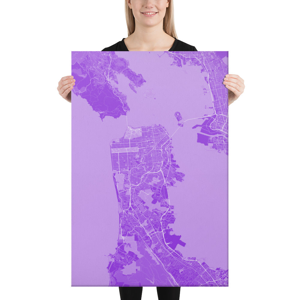 San Francisco Purple and White Canvas Map