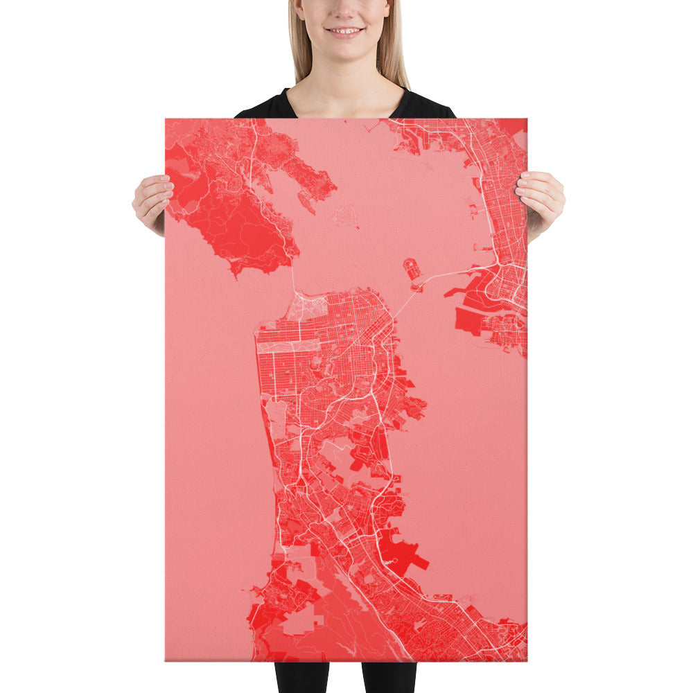 San Francisco Red and White Canvas Map