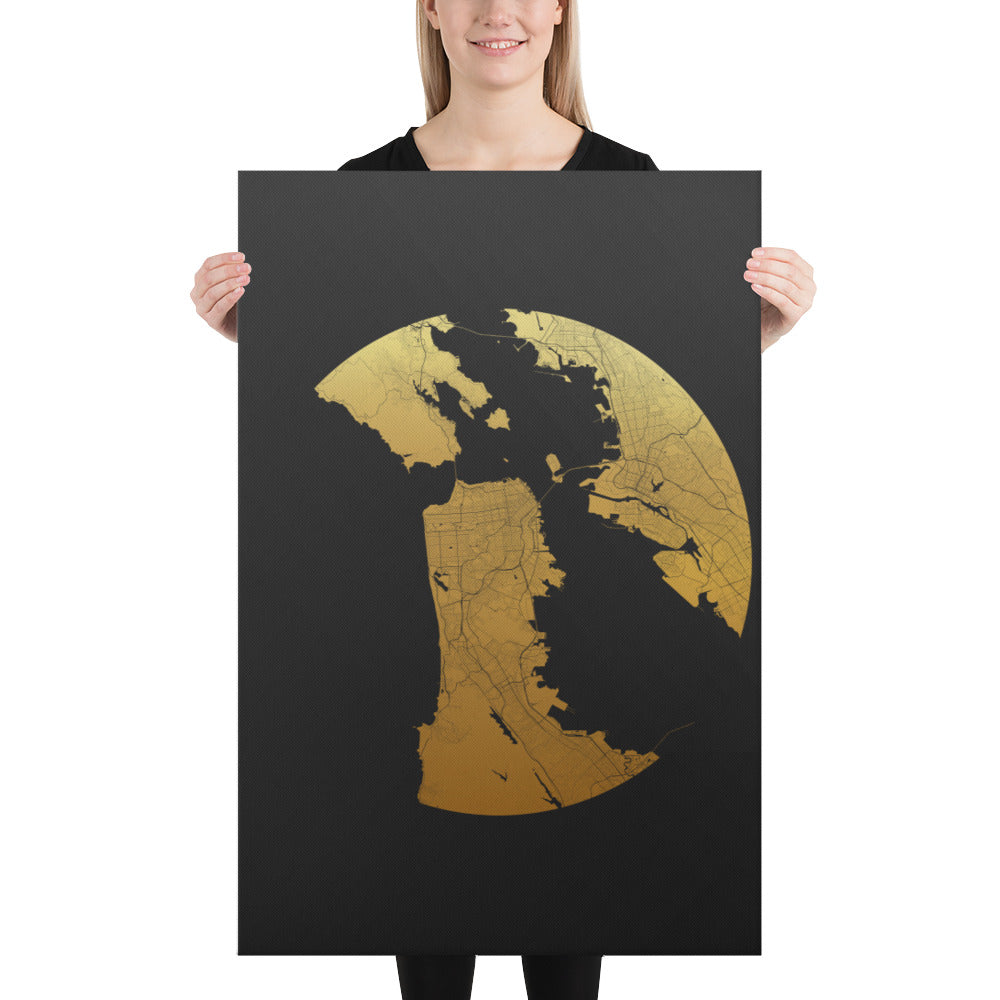 San Francisco Gold on Black Canvas Map