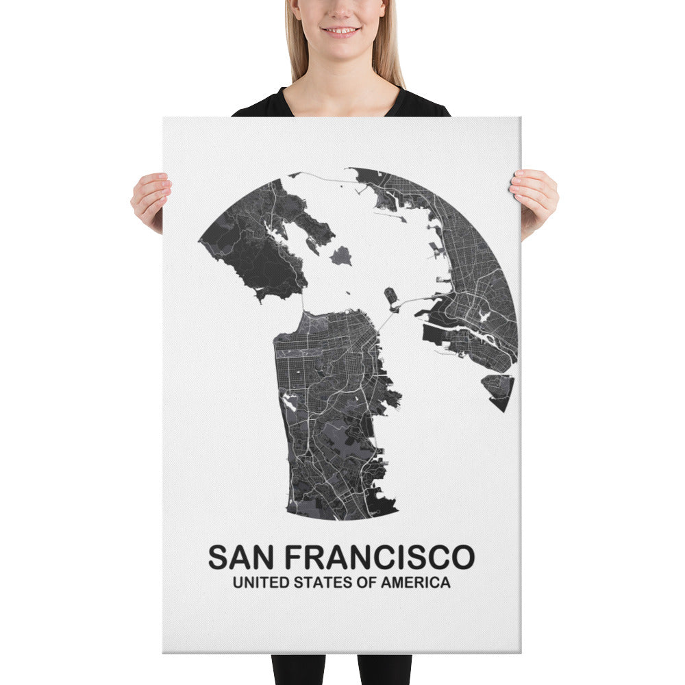 San Francisco Circular Black Canvas Map