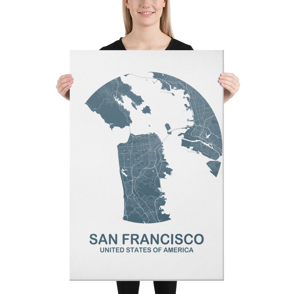 San Francisco Circular Blue Canvas Map