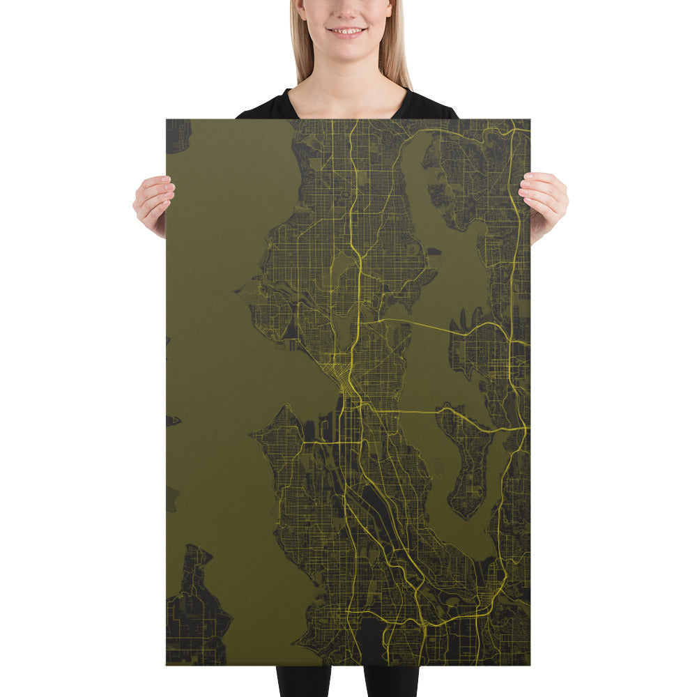 Seattle Black and Yellow Canvas Map