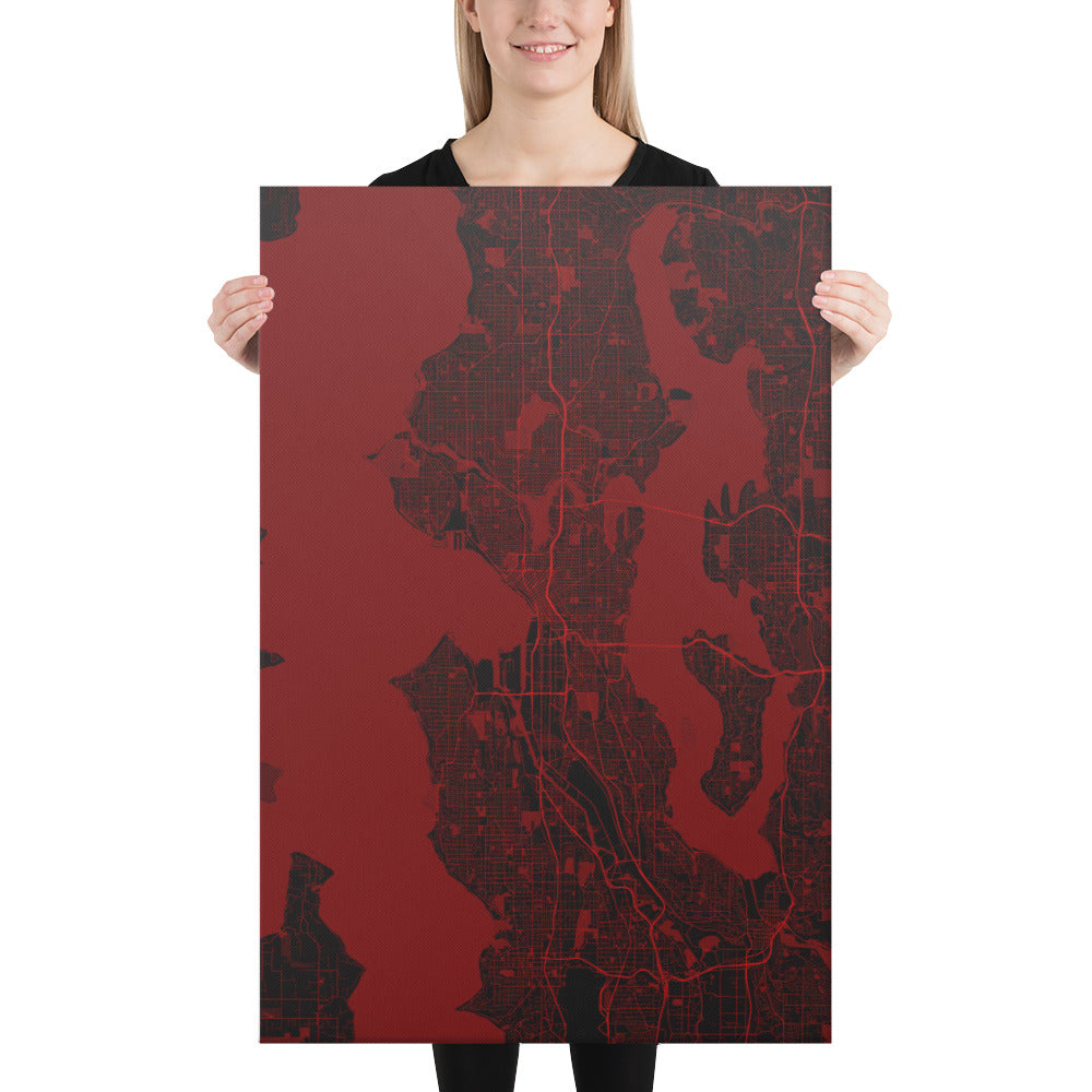 Seattle Black and Red Canvas Map