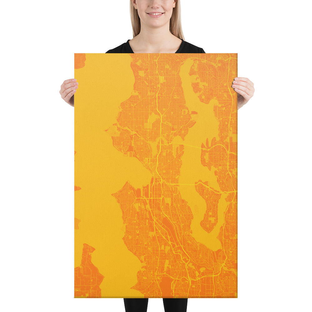 Seattle Orange and Yellow Canvas Map