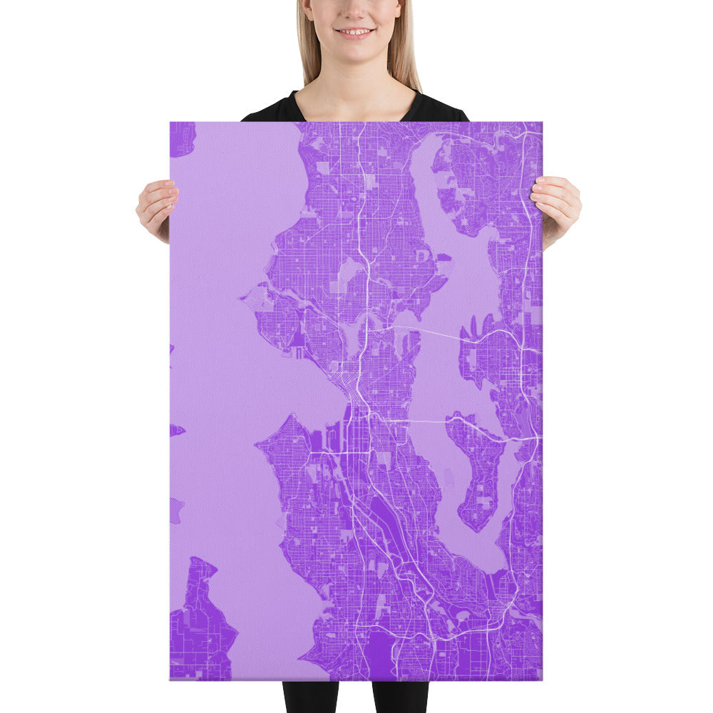 Seattle Purple and White Canvas Map