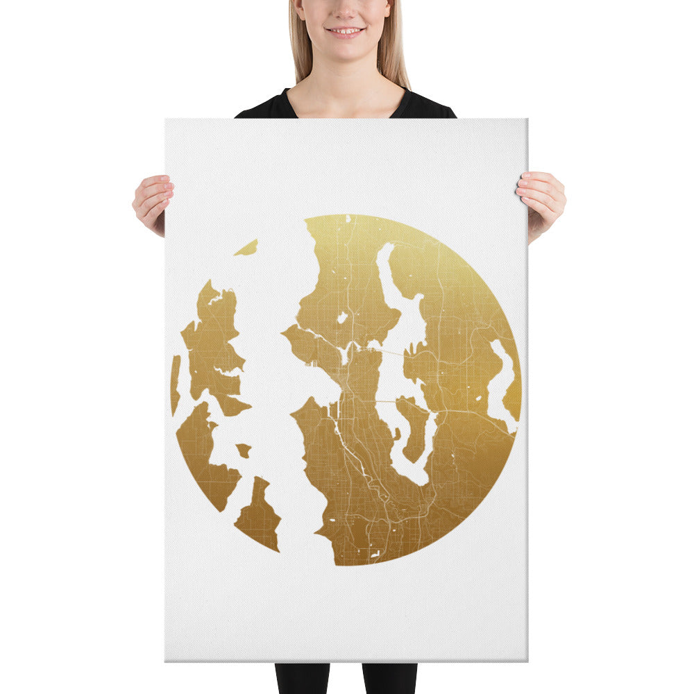 Seattle Gold on White Canvas Map