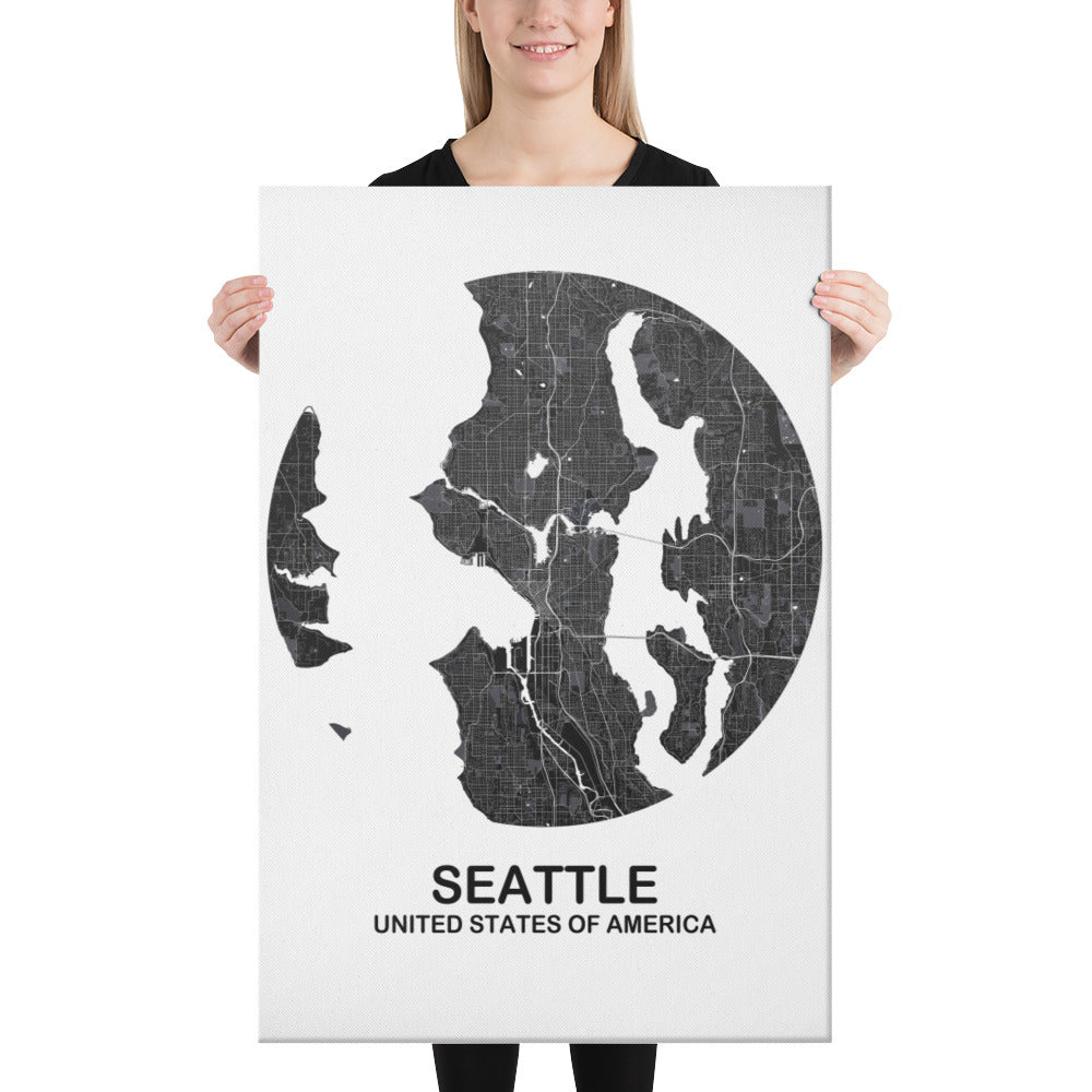 Seattle Circular Black Canvas Map