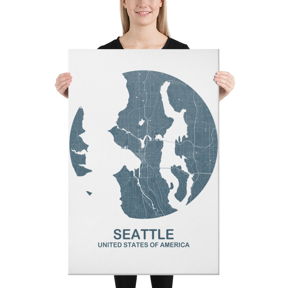 Seattle Circular Blue Canvas Map