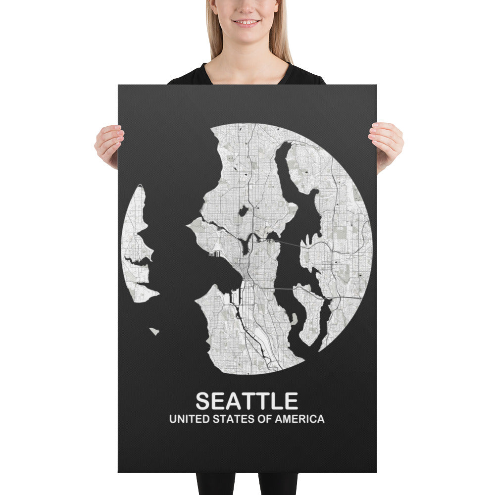 Seattle Circular White Canvas Map