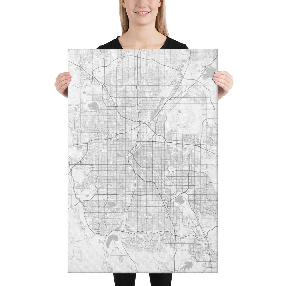 Denver White Canvas Map