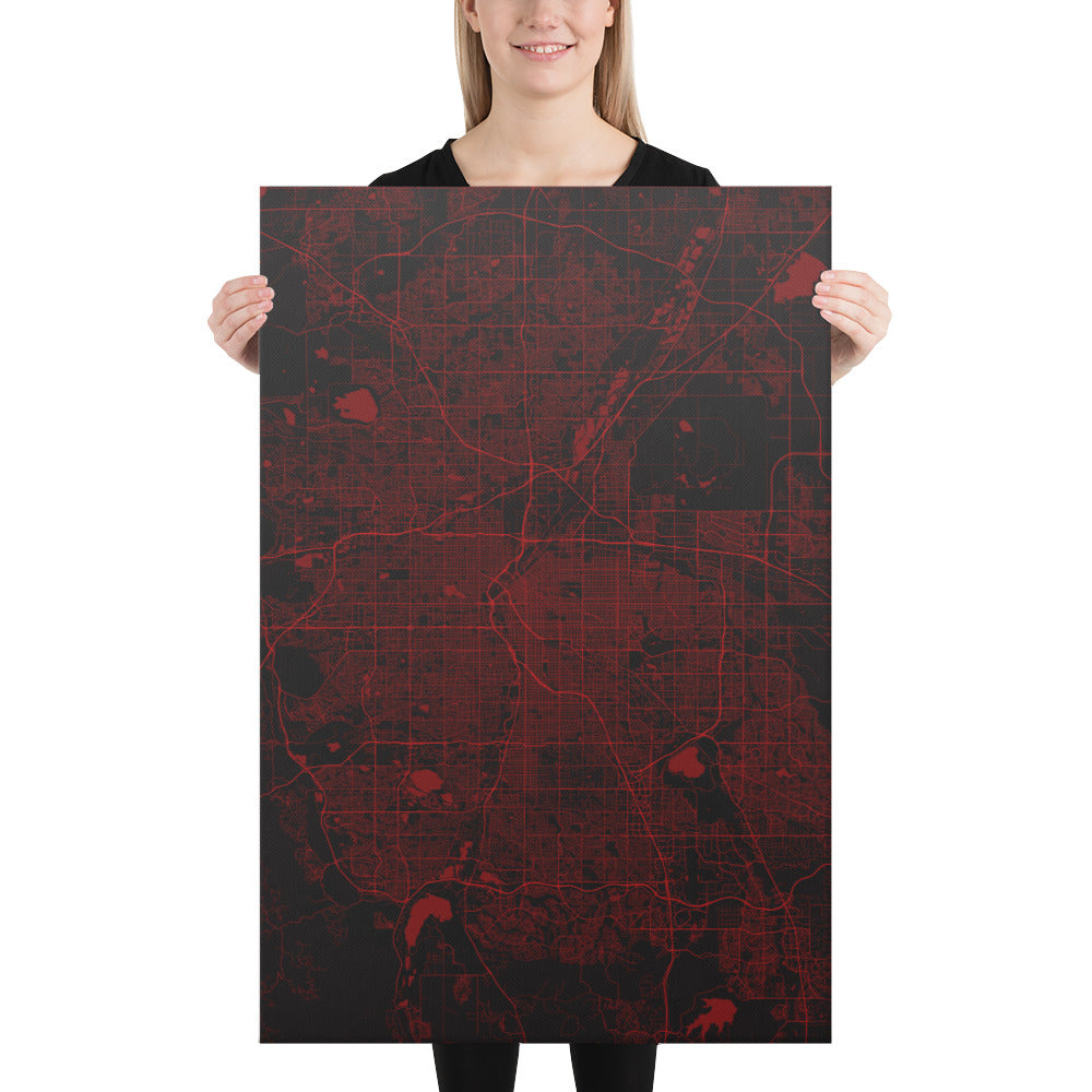 Denver Black and Red Canvas Map