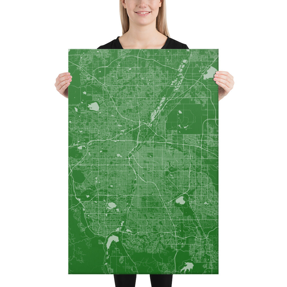 Denver Green and White Canvas Map