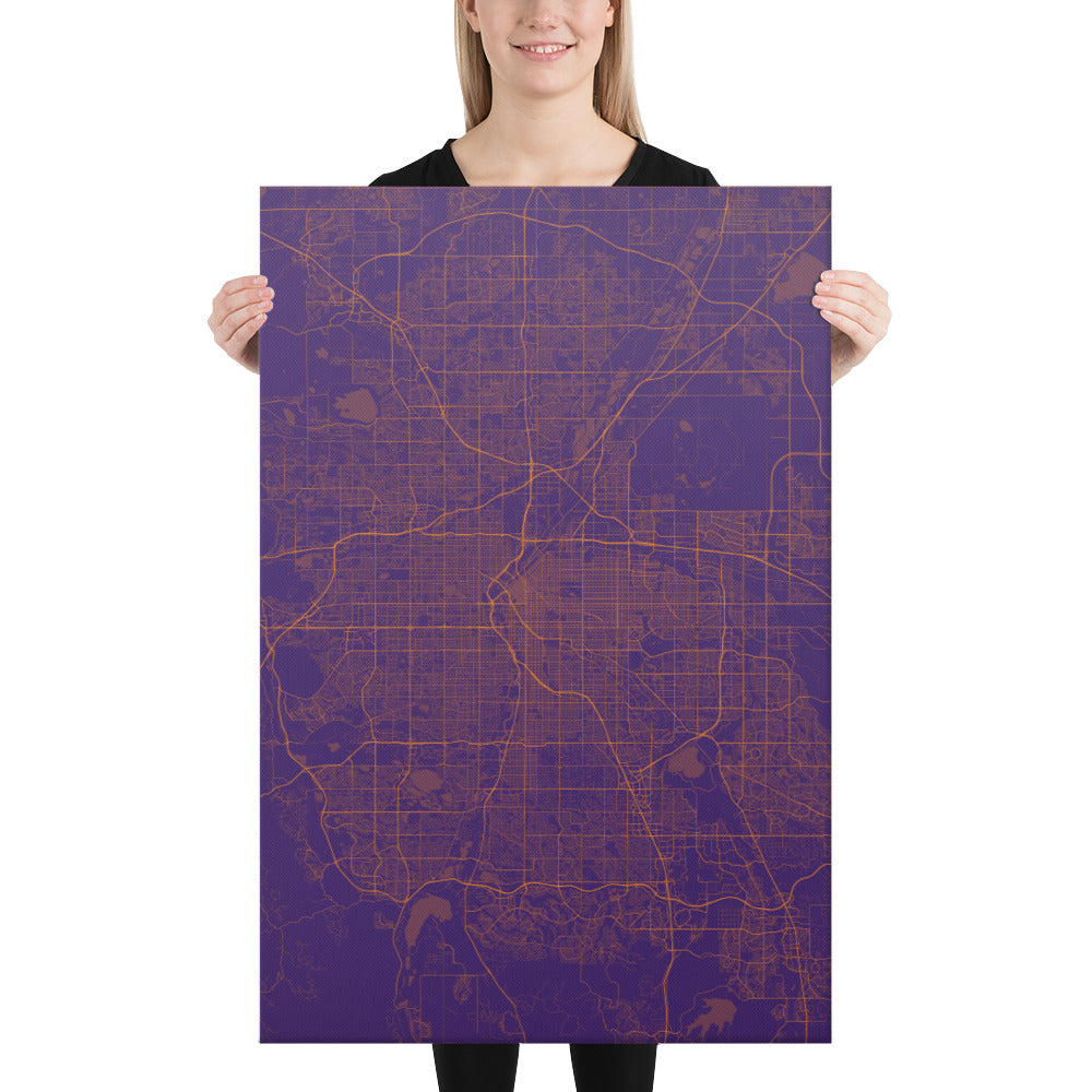 Denver Purple and Orange Canvas Map