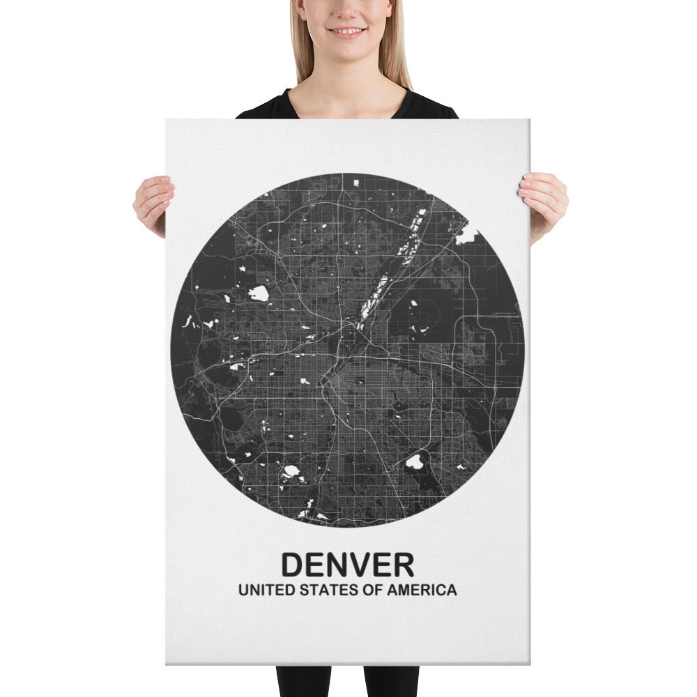 Denver Circular Black Canvas Map