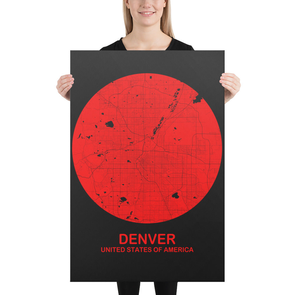 Denver Circular Red Canvas Map