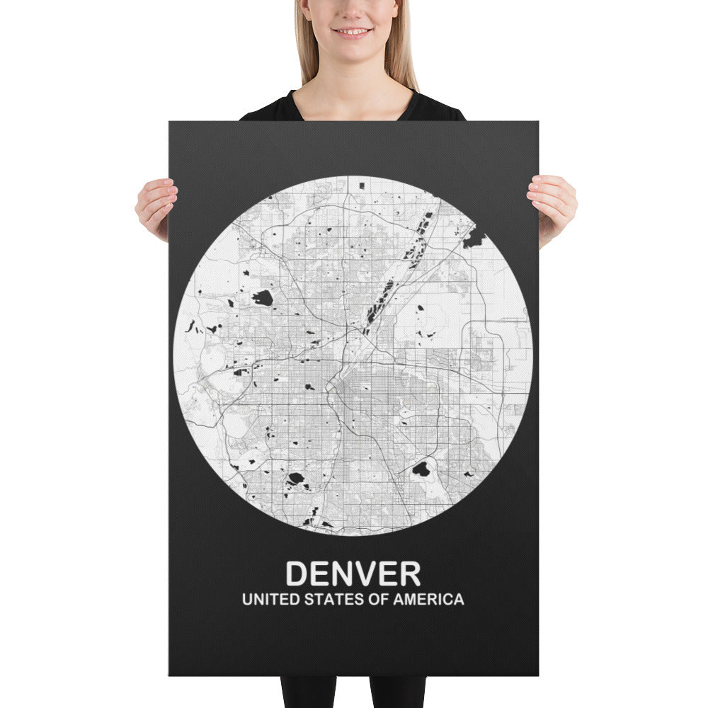 Denver Circular White Canvas Map