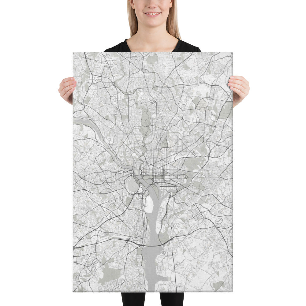 Washington, D.C. White Canvas Map