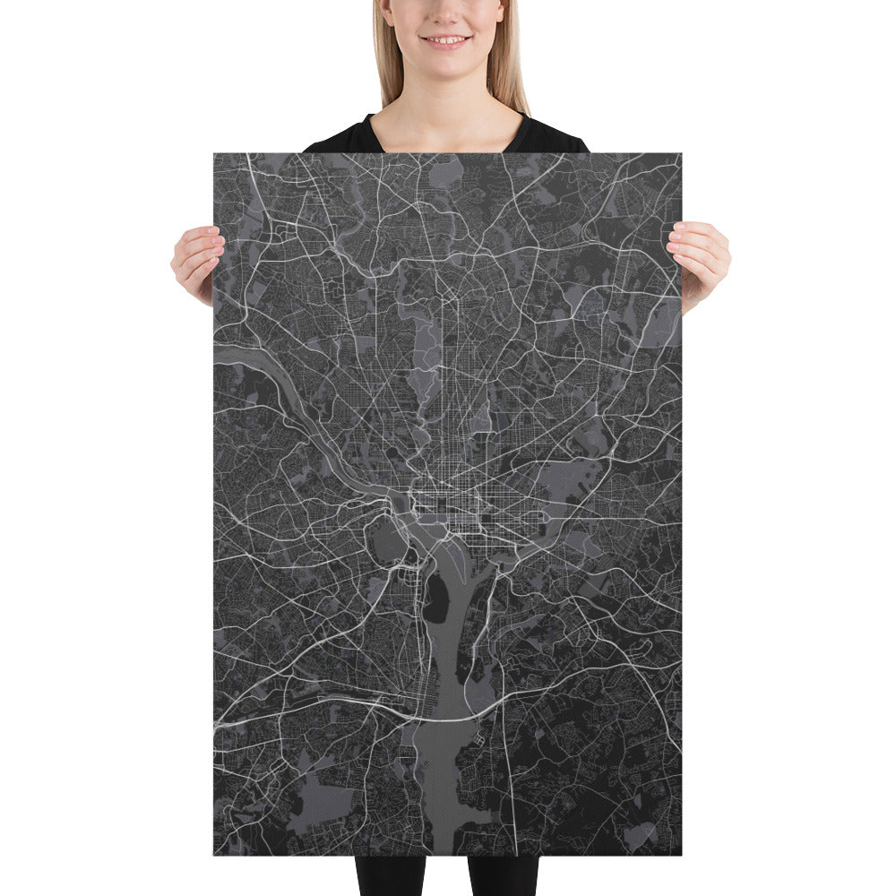 Washington, D.C. Black Canvas Map