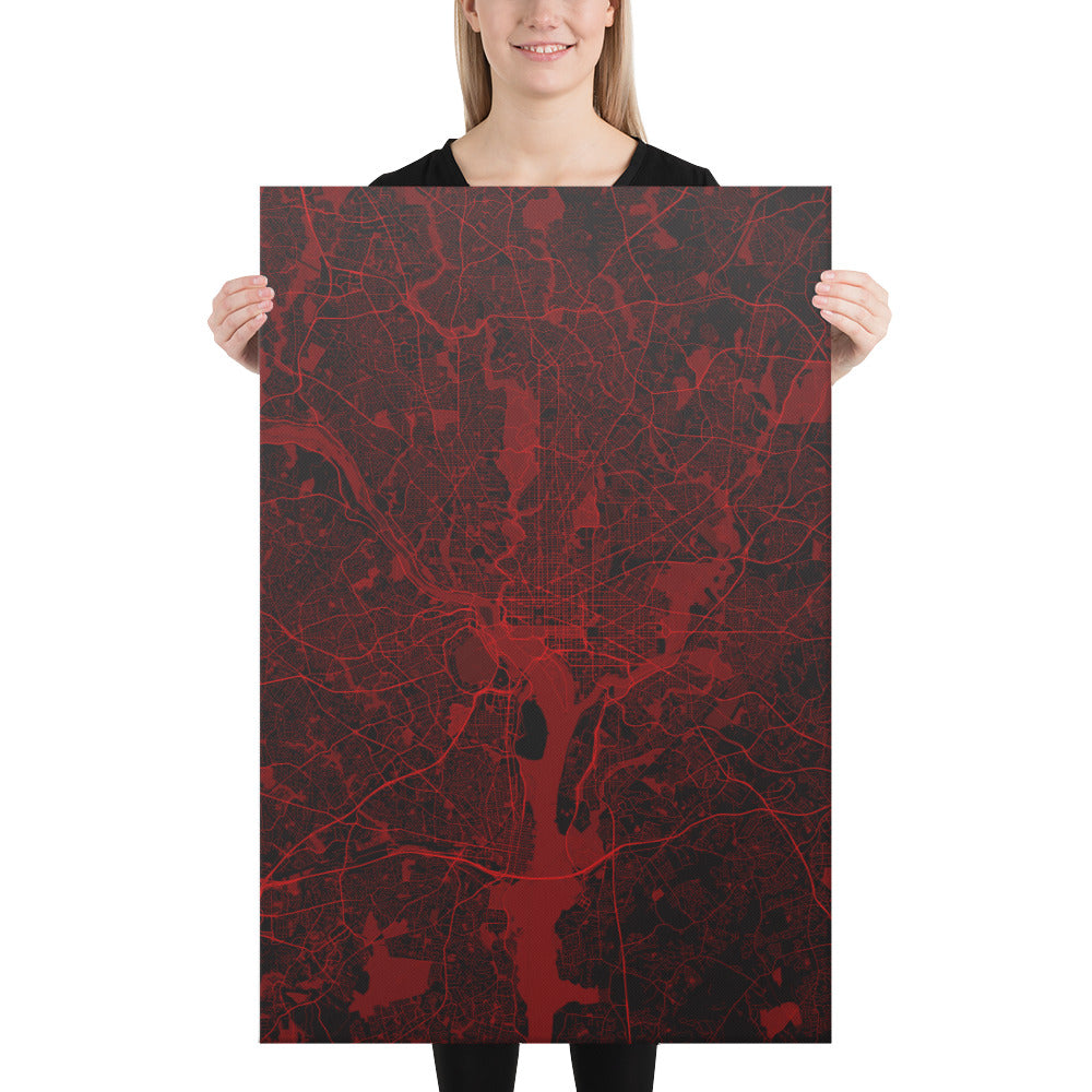 Washington, D.C. Black and Red Canvas Map