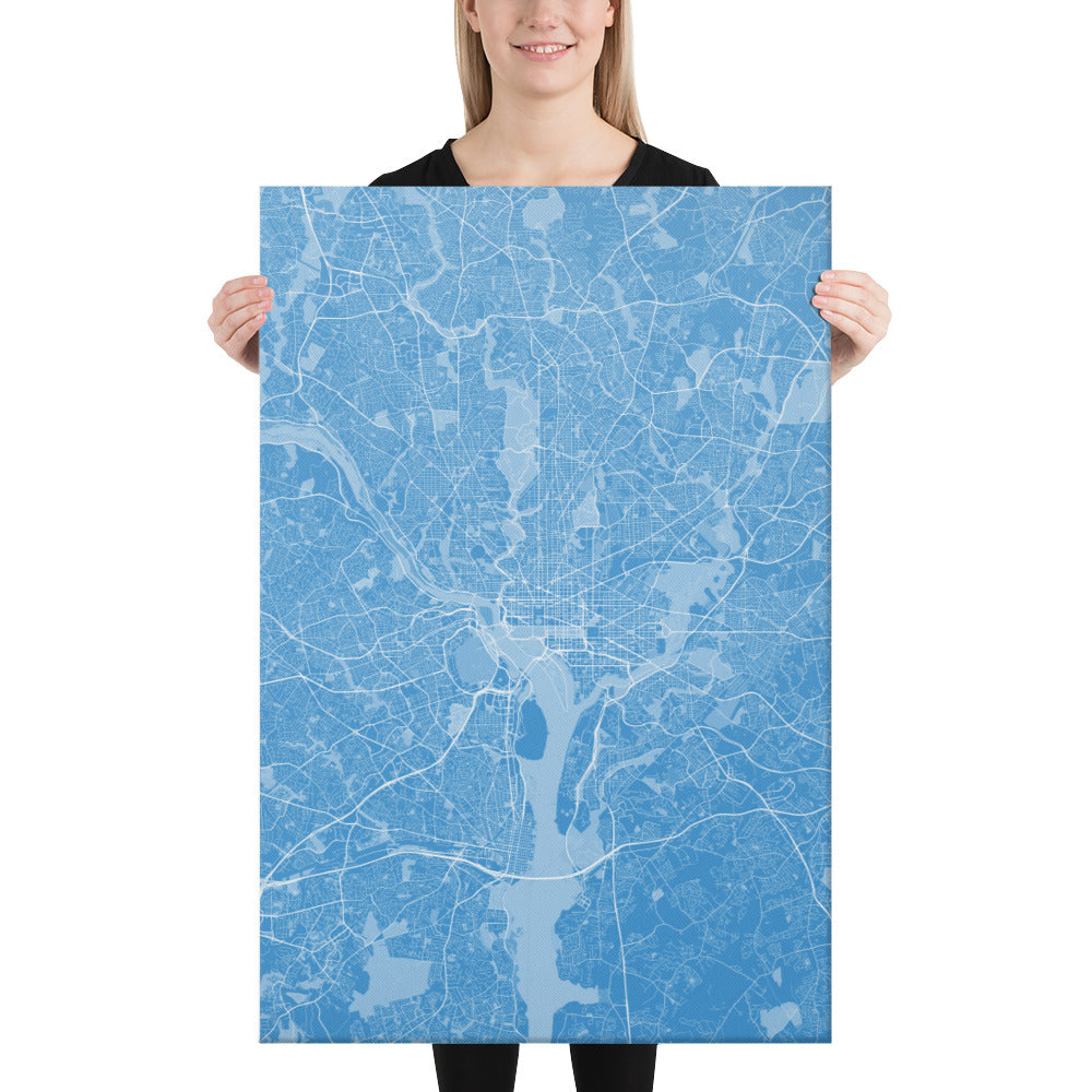 Washington, D.C. Blue and White Canvas Map